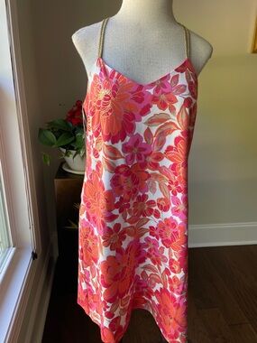 Jude Connally Pink & Orange Floral Slip Dress with Gold Straps